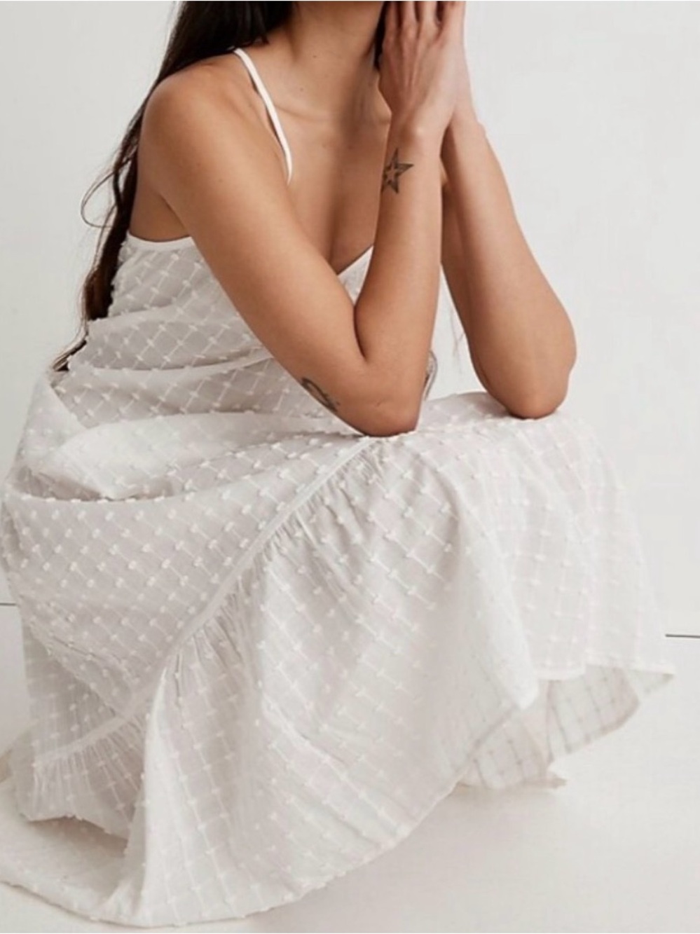 Madewell White Textured Swiss Dot Spaghetti Strap Midi Dress Coverup - Picture 3 of 8